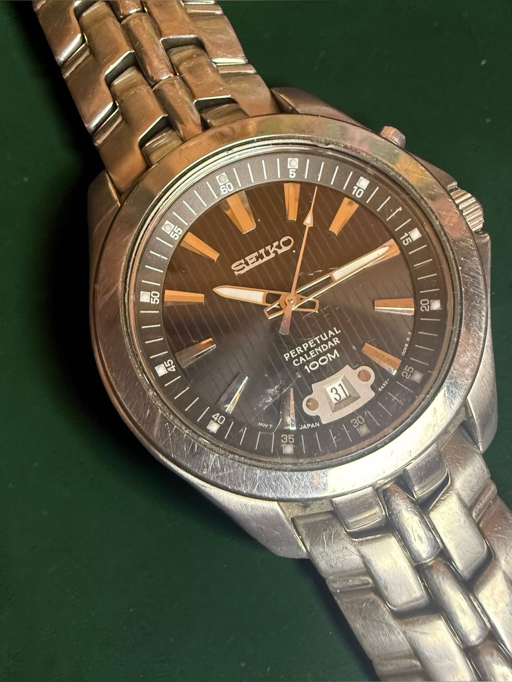 Seiko Men’s Silver Stainless Steel Perpetual Calendar Watch - Black Dial